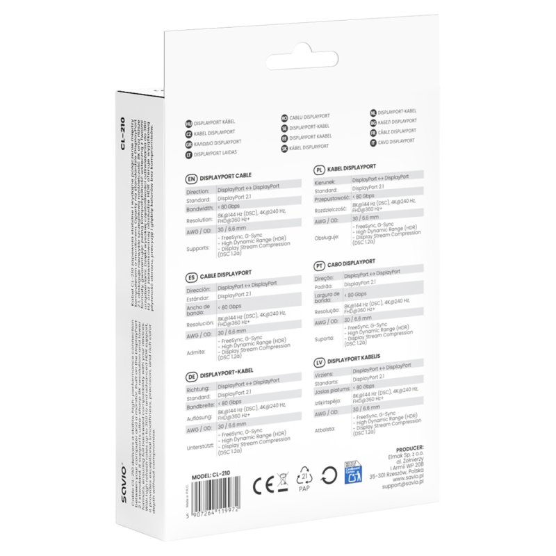 Savio CL-210 DisplayPort cable 2 m Black