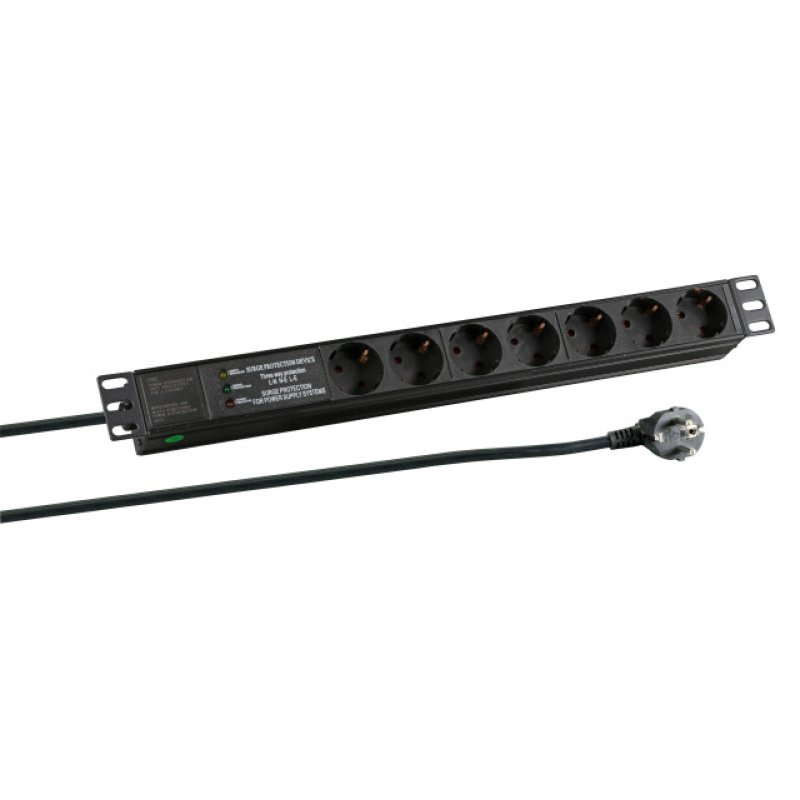 19 1HE Steckdosenleiste 7 x CEE 7/3 mit SS, im Aluprofil, schwarz