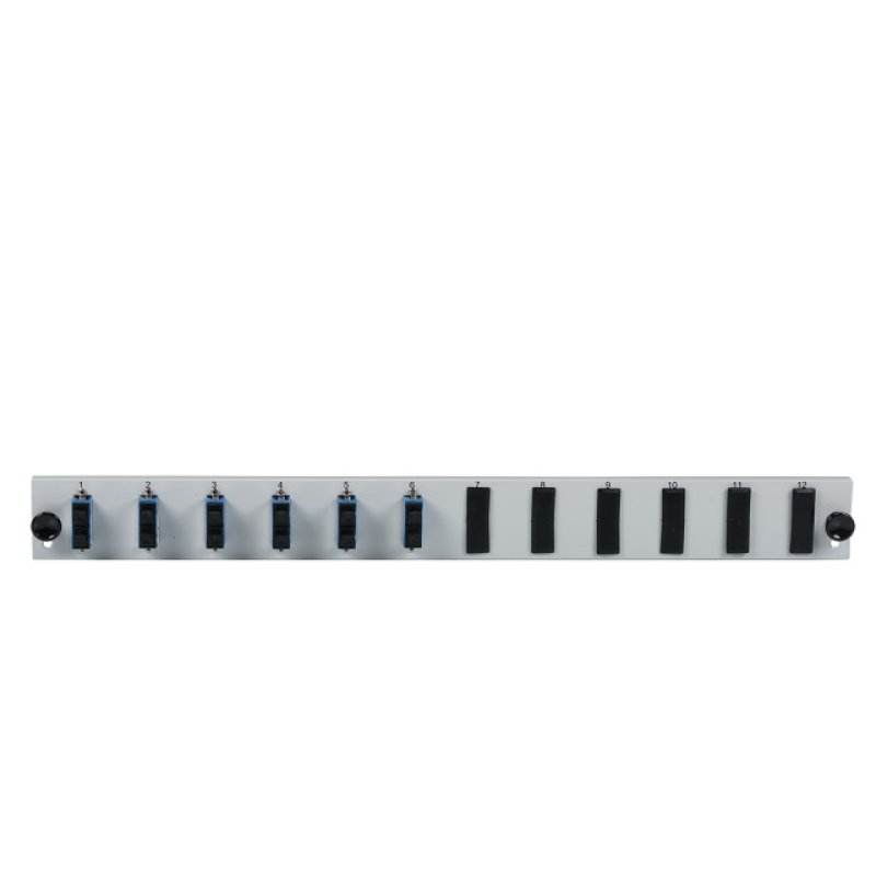 EFB Bestckte 12 Port Frontblende mit 6 x SC Duplex Kupplung OS2 vertikal, grau