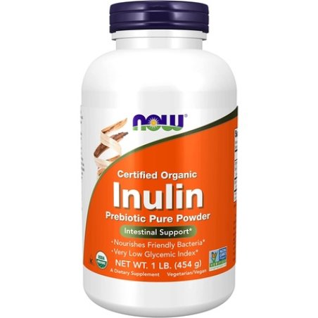 NOW Supplements Inulin Prebiotic Pure Powder Certified Organic Non-GMO 1-Pound