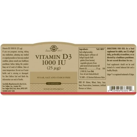 Solgar Vitamin D3 1000 IU Softgels - Healthy Bones and Teeth - Supports Immunity and Muscle Function - Gluten Free