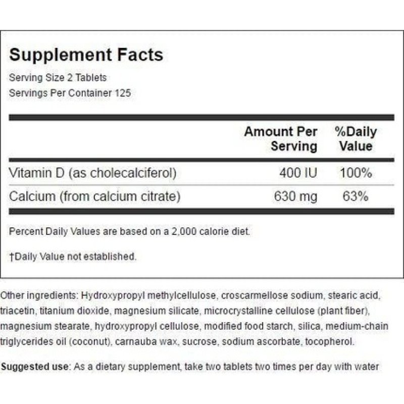 Swanson Calcium Citrate & Vitamin D 250 Tablets