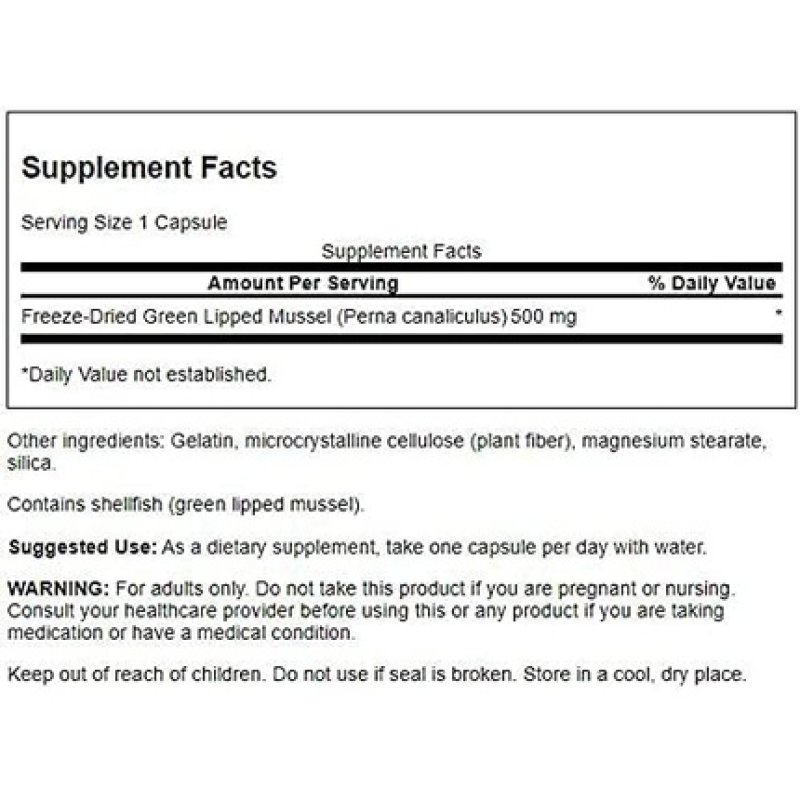 Swanson Green Lipped Mussel New Zealand Joint Health Supplement 500mg 60 Capsules