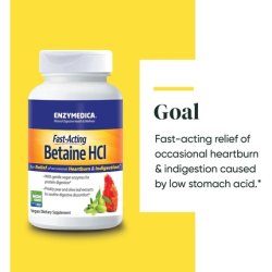 Enzymedica Betaine HCl Occasional Heartburn and Indigestion Support 120 Capsules