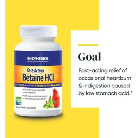 Enzymedica Betaine HCl Occasional Heartburn and Indigestion Support 120 Capsules