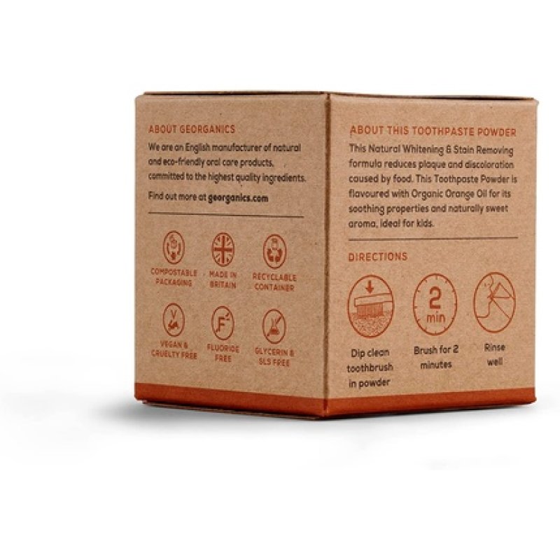 Georganics Natural Orange Flavour Whitening Toothpaste Powder 60ml