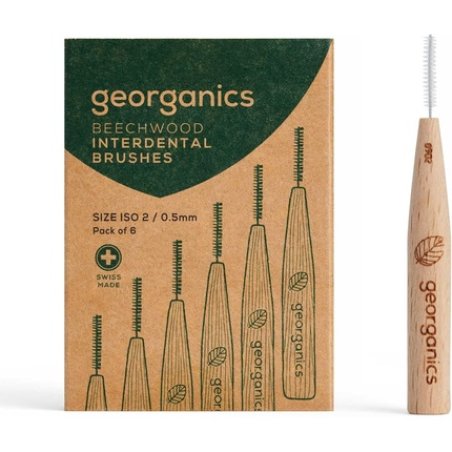 Georganics Beechwood Interdental Brushes ISO 2 0.5mm Natural for Medium Gaps Vegan BPA-Free Nylon Bristles