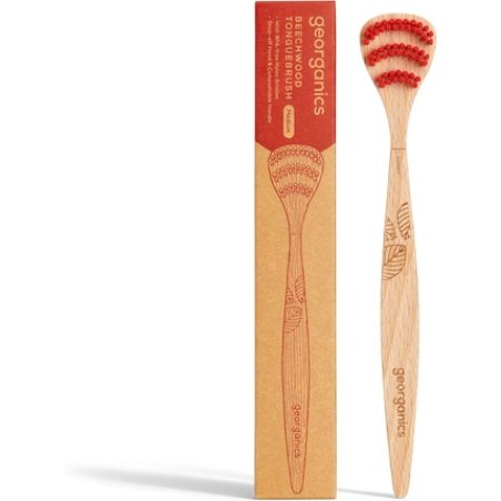 Georganics Beechwood Tongue Brush Eco-Friendly Wooden Tongue Cleaner Medium