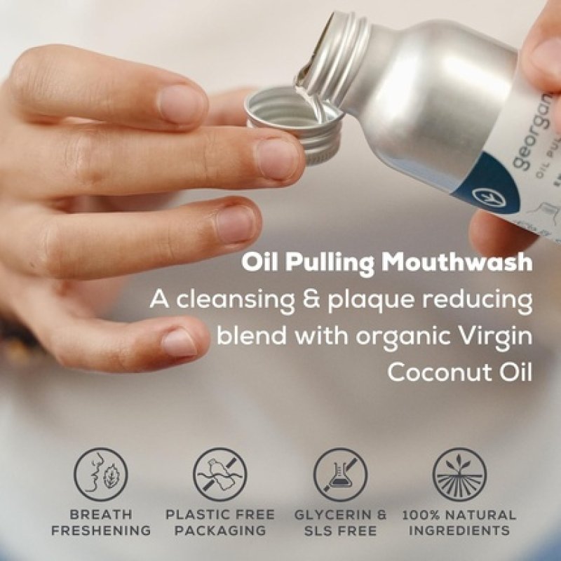 Georganics Whitening Oil Pulling Mouthwash Spearmint Plaque-Reducing Coconut