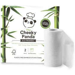 The Cheeky Panda Natural Plastic-Free Kitchen Roll 100% Bamboo Biodegradable 200 Sheets - Pack of 2
