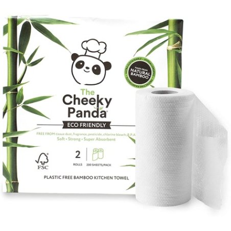 The Cheeky Panda Natural Plastic-Free Kitchen Roll 100% Bamboo Biodegradable 200 Sheets - Pack of 2