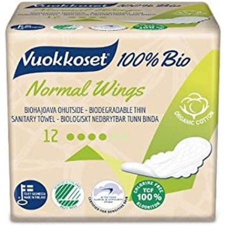 Vuokko 100% Organic Normal Wings Sanitary Pads Chlorine-Free 12 Pieces