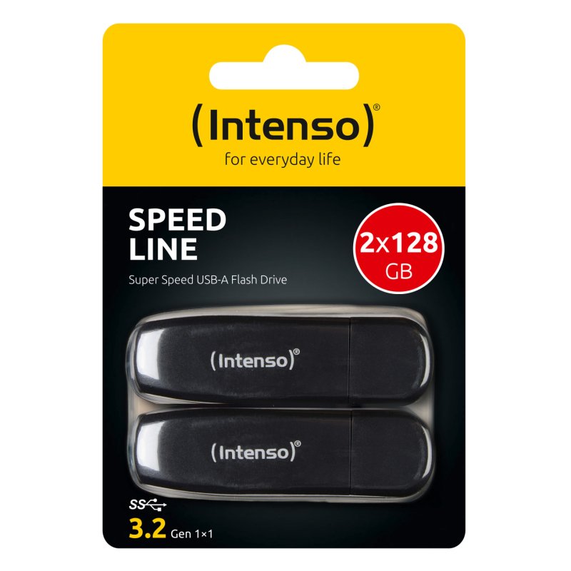 Intenso Speed Line Typ-A 128GB USB-Stick 2er Pack Mit Schutzkappe, bis zu 70 MB/s, USB 3.2 Gen 1x1