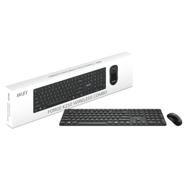MSI FORGE K210 WIRELESS COMBO clavier Souris incluse maison/bureau USB QWERTY Anglais américain Noir