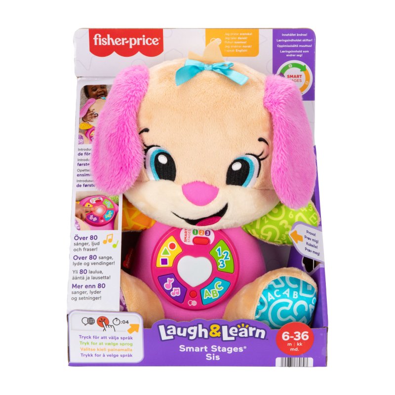 Fisher-Price Laugh & Learn Smart Stages Sis Pink Plush Baby Musical Learning Toy, Multilanguage Version