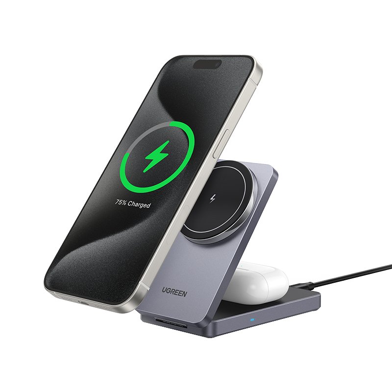 UGREEN W528 Magnetic Wireless Charger 2-in-1 Ladestation fuer Qi?fhige Gerte faltbar grau