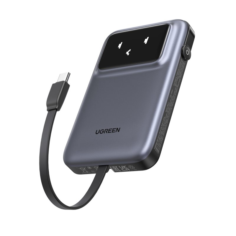 UGREEN Uno PB511 Powerbank 10.000mAh 30W 1x USB-A 1x USB-C 1x integriertes USB-C Kabel TFT-Display
