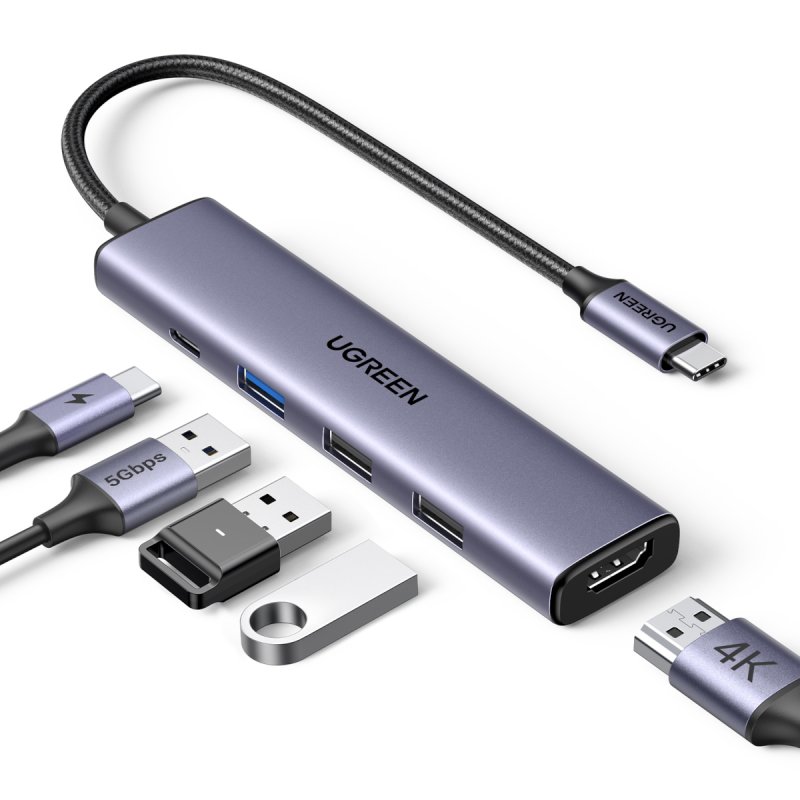 Adapter HUB UGREEN CM478 USB-C to HDMI, USB-A 3.0, 2x USB-A 2.0, PD
