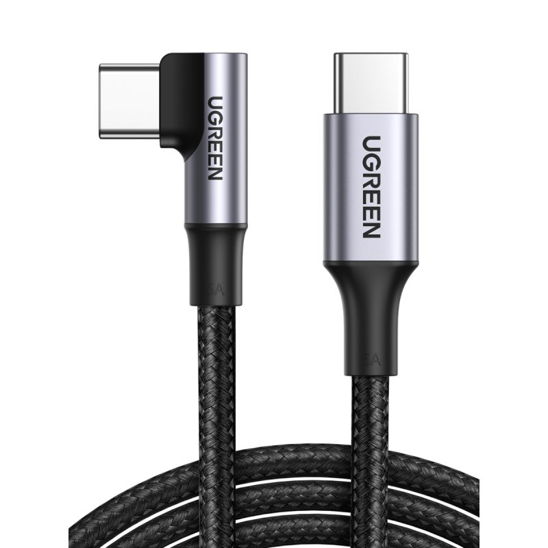 Angle cable USB-C to USB-C UGREEN US334 5A, PD 100W, 2m (black)