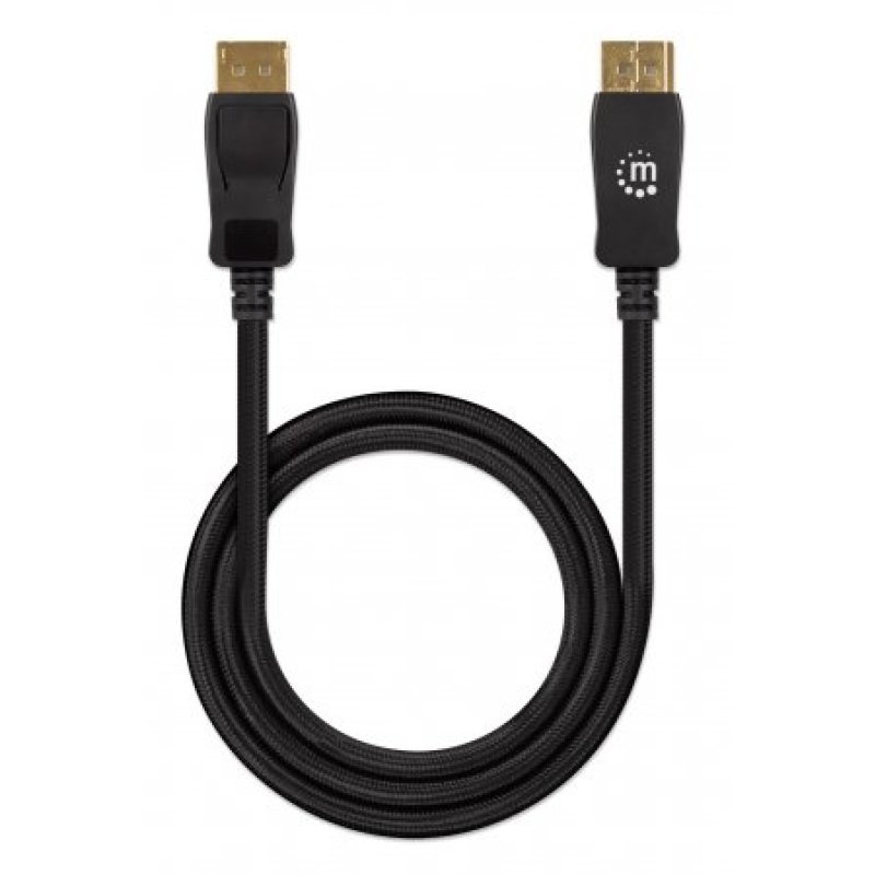 Manhattan DisplayPort 1.4 Cable, 8K@60hz, 2m, Braided Cable, Male to Male, With Latches, Fully Shielded, Black,