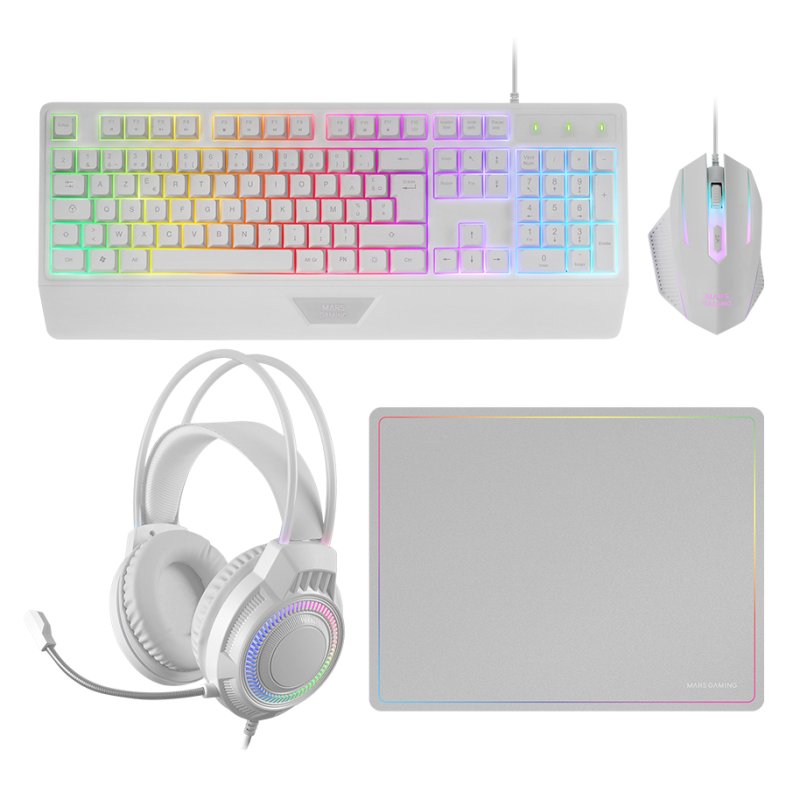 Pack Gamer 4en1 (Clavier/Souris/Casque/Tapis) MCP124PRO (Blanc)