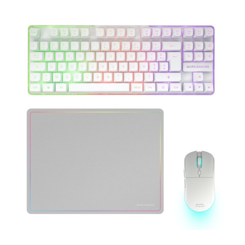 Mars Gaming MCPWTKLWFR clavier Souris incluse FR sans fil USB AZERTY Français Blanc