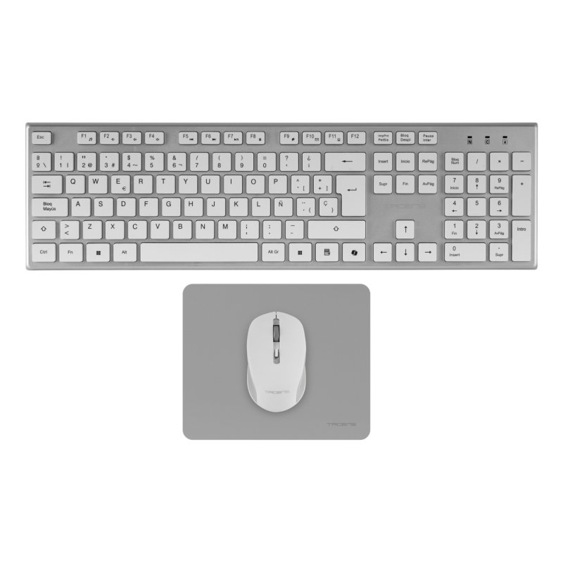 Tacens 6ZENITHWFR clavier Souris incluse maison/bureau RF sans fil AZERTY Français Argent, Blanc