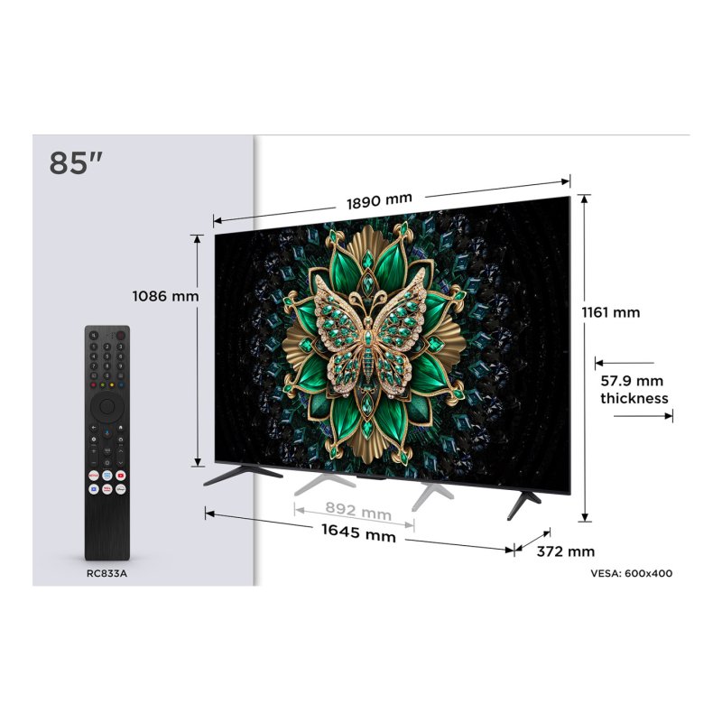 TCL 85C69K TV 2.16 m (85") 4K Ultra HD Smart TV Wi-Fi Metallic