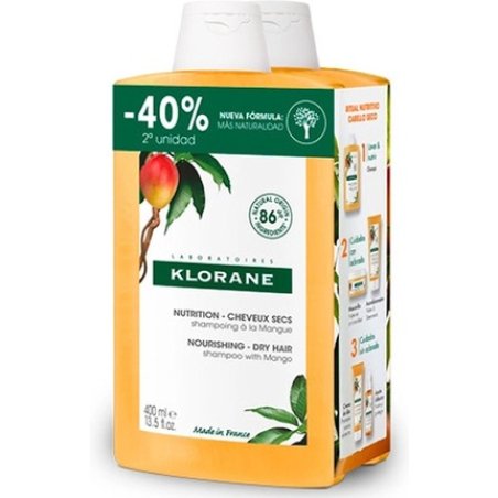 Klorane Mango Nourishing Shampoo For Dry Hair Duo 2 X 400 Milliliters