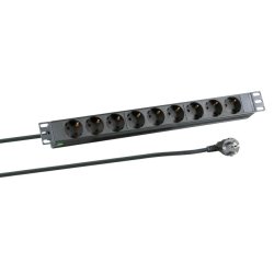 19" 1HE Steckdosenleiste 9x 2.0m ohne Schalter, schw.