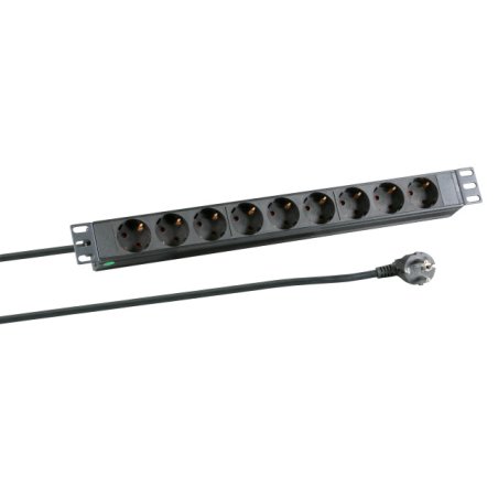 19" 1HE Steckdosenleiste 9x 2.0m ohne Schalter, schw.