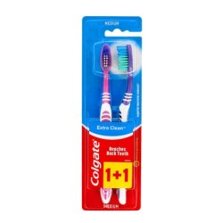 Colgate Duo Extra Clean Medium Toothbrush Mixed Colors 2 Pieces