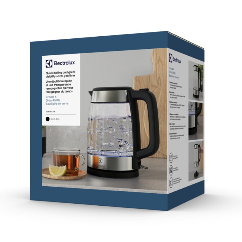 Electrolux E4GK1-4GB bouilloire 1,7 L 2200 W Noir, Acier inoxydable, Transparent
