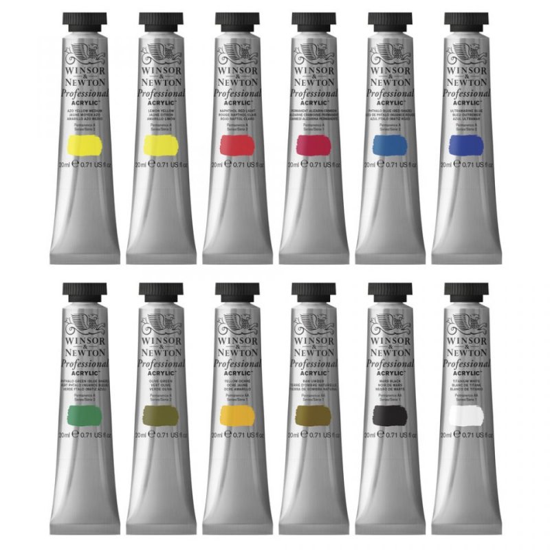 Winsor & Newton 5012572013321 peinture acrylique 20 ml Noir, Bleu, Marron, Vert, Rose, Rouge, Blanc, Jaune Tuyau