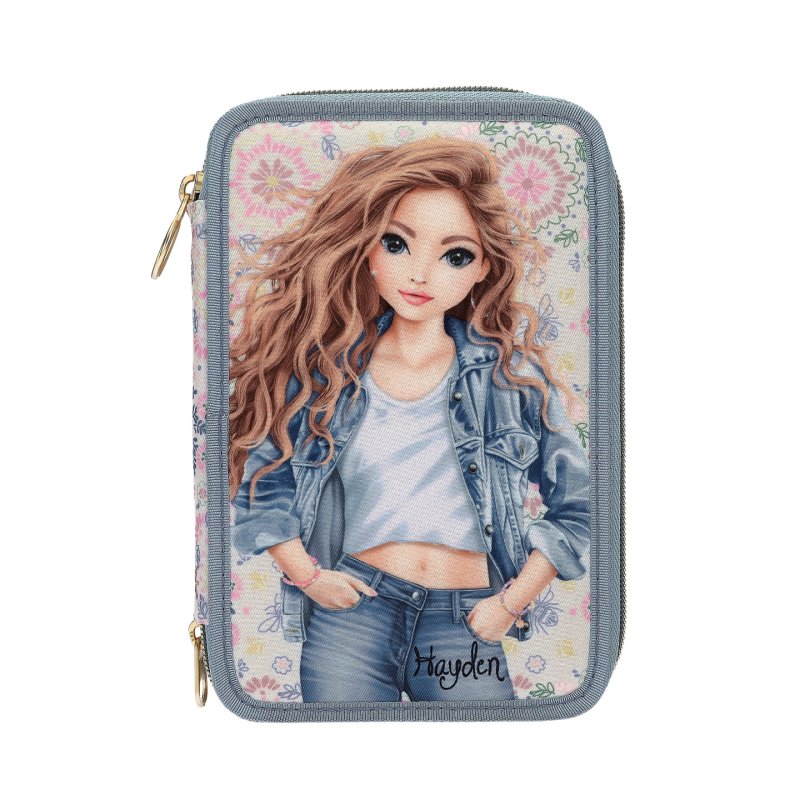 Topmodel - TOPModel Triple Pencil Case - FESTIVAL FUN - Cream, Light Blue