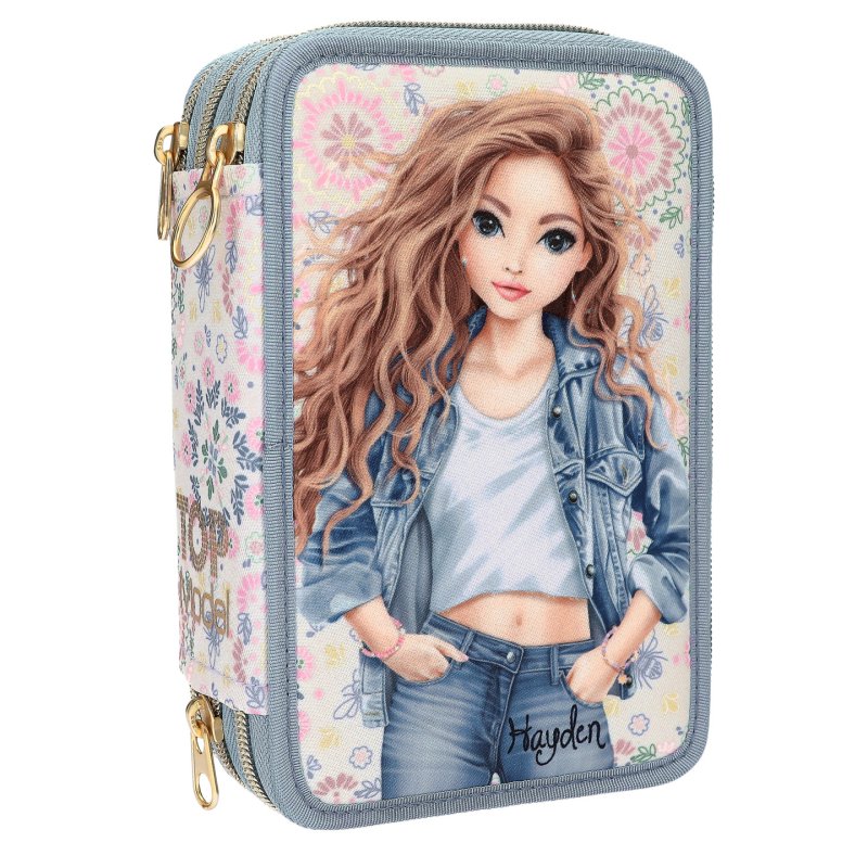 Topmodel - TOPModel Triple Pencil Case - FESTIVAL FUN - Cream, Light Blue
