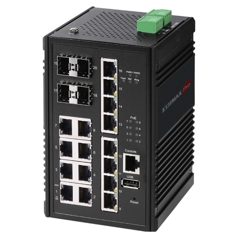 EDIMAX Switch Industrial 16-Port Gig. PoE WebM. 8xPoE /4xSF