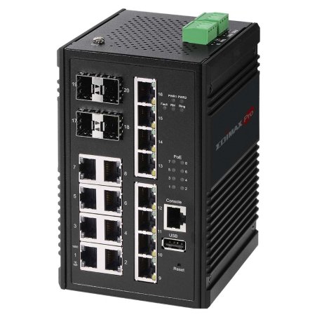 EDIMAX Switch Industrial 16-Port Gig. PoE WebM. 8xPoE /4xSF