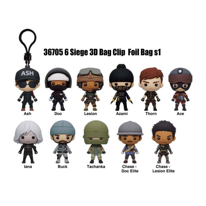 SIX SIEGE - Series 1 - 3D Foam Bag Clip (Display 24 Pcs)