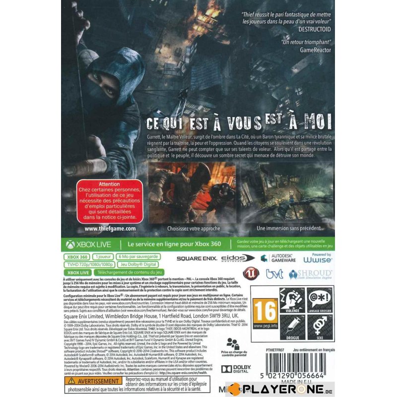 Square Enix Thief Standard Allemand, Anglais, Espagnol, Français, Italien Xbox 360