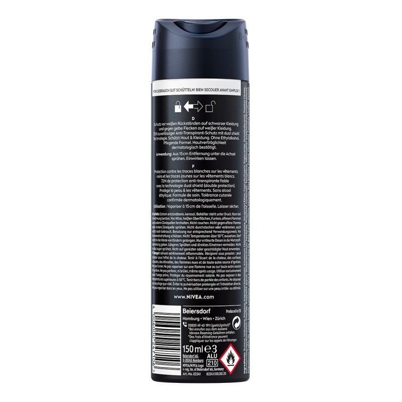NIVEA MEN Black & White Hommes Déodorant spray 150 ml 1 pièce(s)