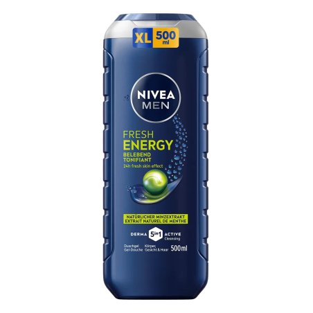 NIVEA MEN Fresh Energy 500 ml Gel douche Hommes Corps, visage et cheveux Menthe
