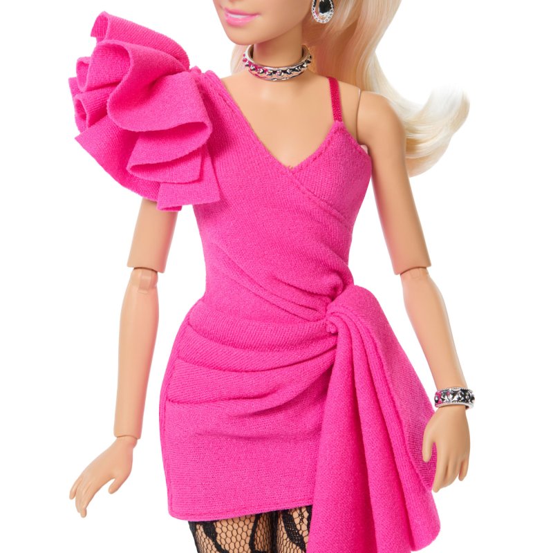 Barbie Deluxe Style Doll 15 in Hot Pink Barbiecore Dress with Lace Tights and Blonde Ponytail