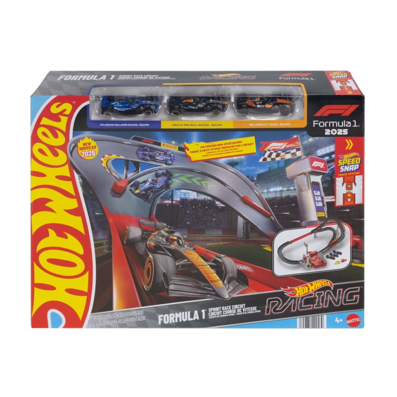 Hot Wheels City Racing Formula 1 Sprint Race Circuit Track Set with 3 Die-Cast Toy Cars in 1:64 Scale