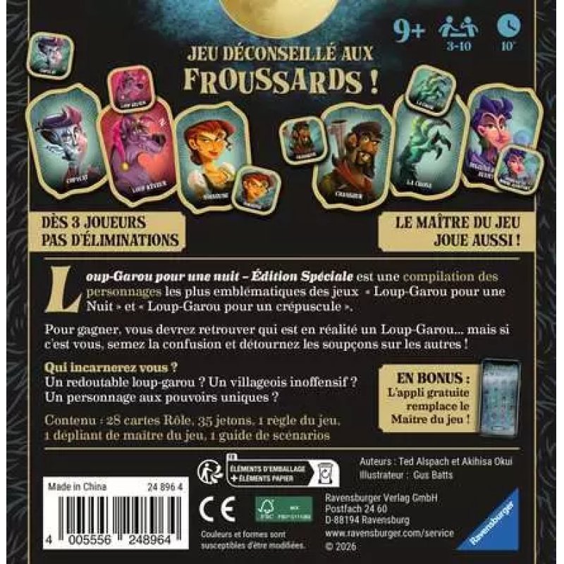 Ravensburger 24896 jeu de société Loup-Garou pour une Nuit 10 min Jeu de cartes Concentration
