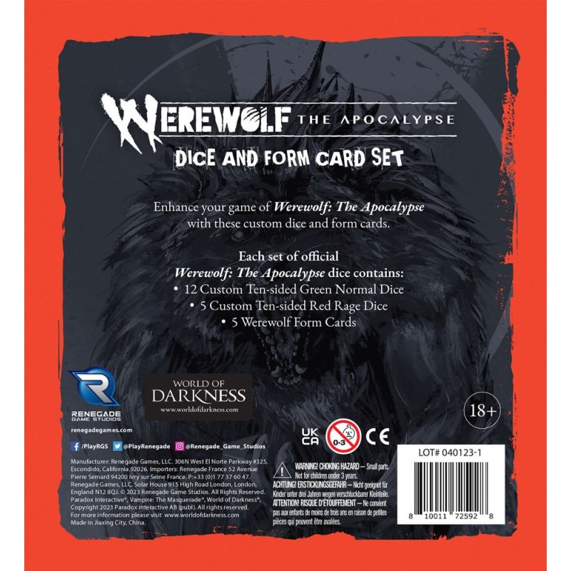 Werewolf: The Apocalypse 5th Edition RPG Dice and Form Card set