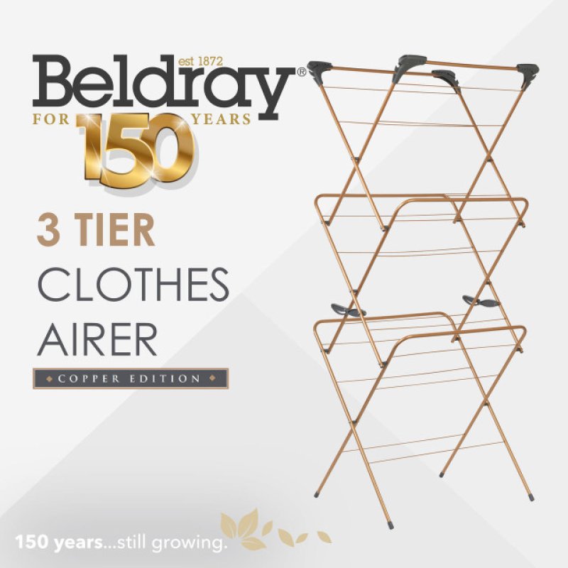 Beldray LA089397GRYEU7 150 YEARS 3 TIER AIRER GREY AND COPPER
