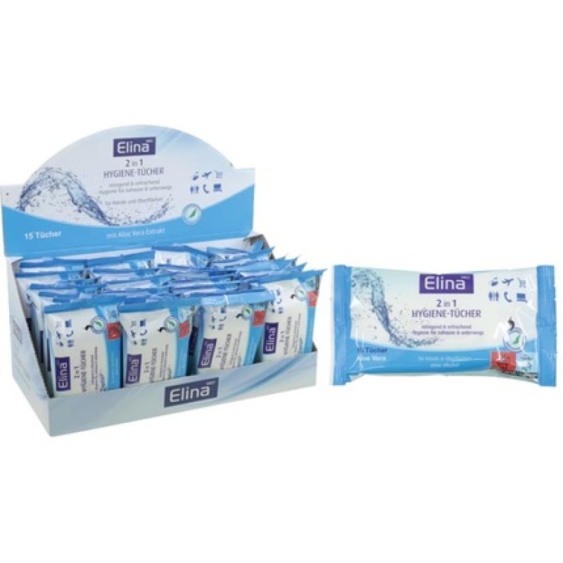 Elina Hygienic Wipes 15 Pack 2 In 1 20x12 Cm For Hands And Surfaces 40gsm