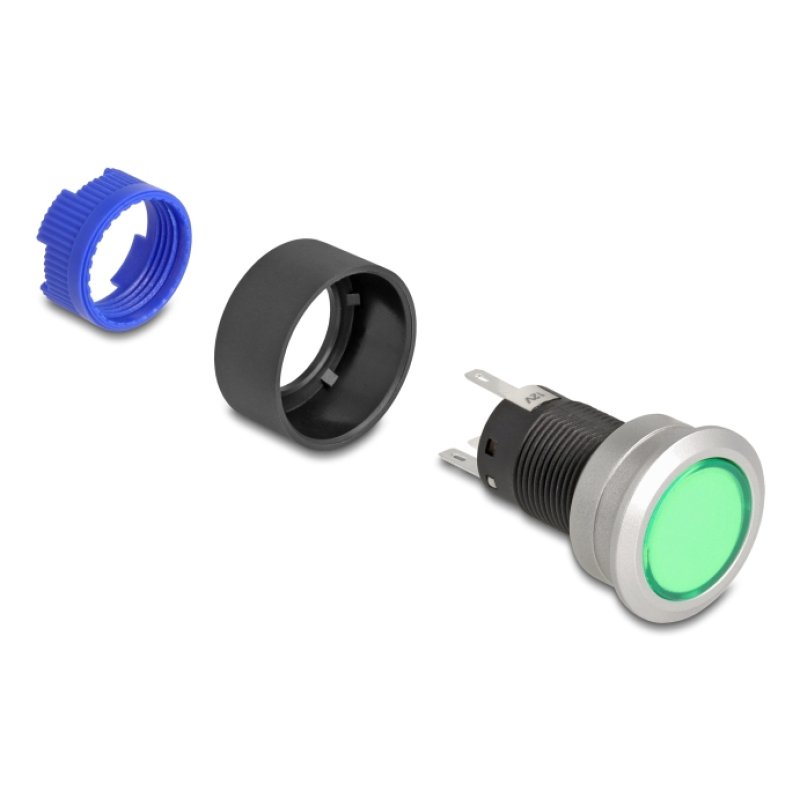 DeLOCK 22048 commutateur électrique Bouton-poussoir Noir, Bleu, Vert, Argent