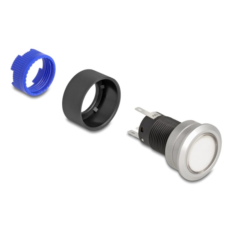 Drucktaster zum Einbau 22 mm 5 x Lötanschluss Taster flach Kunststoff LED weiß